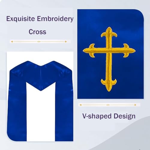 Clergy Stole & Choir Stole with Cross Embroidery 60'' (Pink) - color: Royal Blue