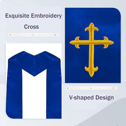 Clergy Stole & Choir Stole with Cross Embroidery 60'' (Pink) - color: Royal Blue