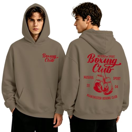 Boxing Hoodies for Men Boxing Club Streetwear Hoodie Athletic Gym Workout Sweatshirt Vintage Graphic Pullover - color: Coffee, size: X-Large
