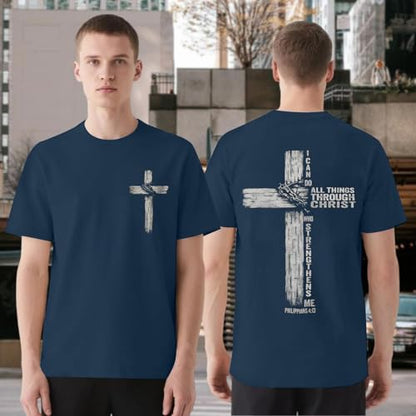 Christian Shirts for Mens Cross Jesus Graphic Tees - color: Blue, size: XX-Large