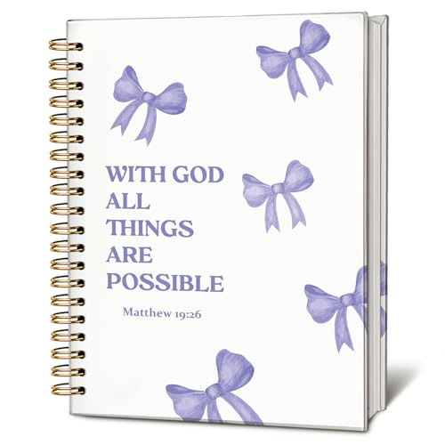 Coquette Purple Bow Spiral Bible Notebook for Note Taking - color: Matthew 19:26 - purple