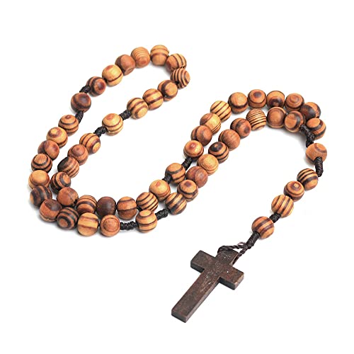 Fuqimanman2020 Christian Handmade Wooden Catholic Rosaries Necklace, Prayer Beads Holy Soil Medal & Cross, Catholic Wooden Rosary Beads - color: 2Pcs B