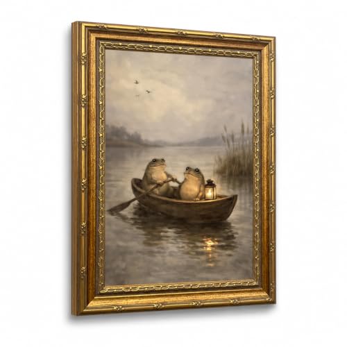 Frog Boating Canvas Wall Art Framed Vintage Animal Home Decor 16x12 Inch - color: Frog Boating Canvas 37, size: 16"L x 12"W