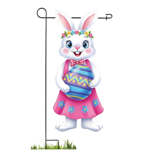 12 x 28 Inches Easter Bunny Garden Flag – Double-Sided Vertical Spring Yard Flag with Cute Bunny & Egg Design for Outdoor Garden, Porch, Lawn, and Easter Decorations