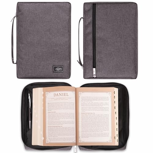Christian Art Gifts Men & Women’s Polyester Bible Cover with Jesus Fish - color: Gray/Jesus Fish, size: Large