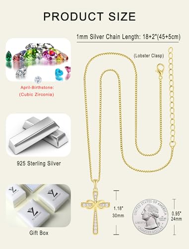 YL 925 Sterling Silver Cross Necklace for Women Halo Infinity Pendant Cubic Zirconia Jewelry for Mom - color: 04-zirconia-Apr-all 18k gold