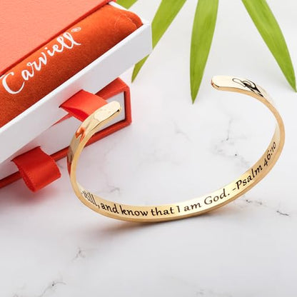 Carviell Bracelets for Women – 100+ Meaningful Engraved Messages – Solid 316L Surgical Stainless Steel Cuff Bracelet – Gift Ready - color: CHRISTIAN Gift - Be still, and know that I am God – Psalm 46:10