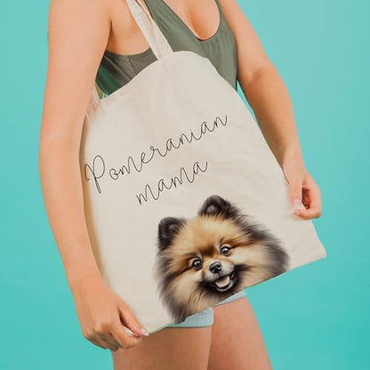 Dog Mom Canvas Tote Bag for Women, Reusable Cotton Shoulder Bag, Dog Lover Gift, Mother’s Day Pet Mom Shopping Tote - color: Pomeranian02
