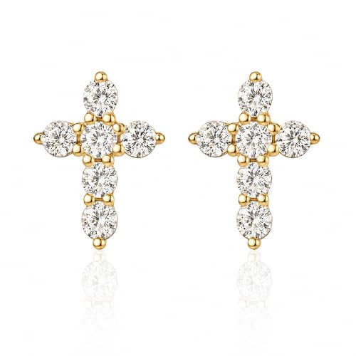 Liya Gems Cross Stud Earrings for Women, 8mm 5A Cubic Zirconia Faith Jewelry with Push Back Closure - color: Gold