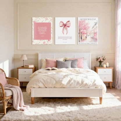 NCCXNCC 3Pcs Pink Preppy Christian Canvas Wall Art Set 12x16 inches Frame - color: Bible Street, size: 12×16inch