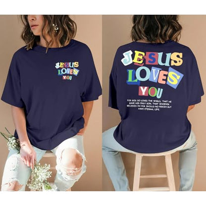 Christian Faith Shirts for Women Jesus Shirt YHWH Inspirational Bible Verse T-Shirt Religious Oversized Graphic Tee - color: Dark Blue, size: Small