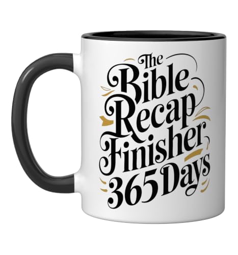 The Bible Recap Finisher 365 Days Funny Jesus Youth Ceramic Mug, Black/White - color: Black/White, size: 11 Ounces