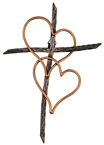Old River Outdoors Entwined Hearts Decorative Metal Wall Cross - Joined Two Hearts, One Love Promises Kept