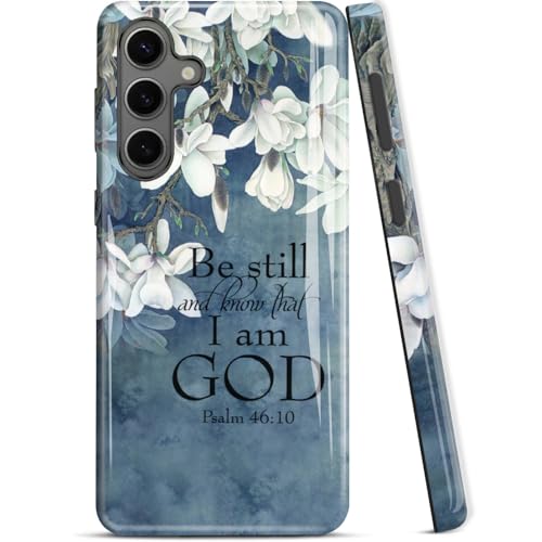 Compatible for Samsung Galaxy A16 5G Case, 2 Layer Hard Shell Silicone Cover 2 in 1 Shockproof Protective Phone Case,Bible Verse Psalm 46:10,White Flowers - color: Bible Verse Psalm 46:10,White Flowers, size: A16