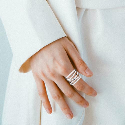 Multi Rows Cross Lines Knot Band Ring,S925 Sterling Silver Wide Chunky Bands Ring,Cocktail Party Statement Band Ring for Women