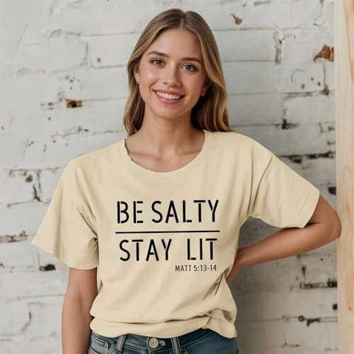 BINTEHGS Christian Graphic Tees for Women Be Salty Stay Lit Shirts Funny Bible Verse Shirt Religious Faith Tshirts Clothing - color: Apricot, size: Large