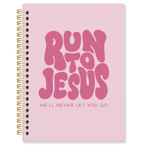 Pink Christian Spiral Notebook, Run to Jesus Bible Verse Journal, Religious Scripture Journals for Writing, Bible Notebooks for Note Taking, Church Notes Journal, 5.5x8.3 Inch - color: God-Pink