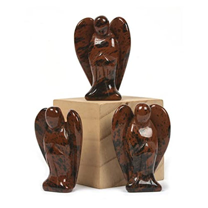 Justinstones Carved Mahogany Obsidian Gemstone Peace Angel Pocket Guardian AngelHealing Statue 2 inch - color: Mahogany Obsidian