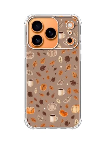 Autumn Leaves Fall Phone Case Compatible with iPhone 17 Pro, Harvest Pumpkin Coffee Pattern Phone Cover, Soft Trendy TPU Bumper Cover Case - color: Autumn Leaves