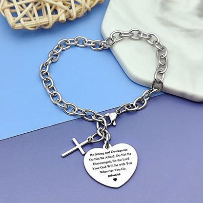 DlaeKua Bible Verse Scripture Gift Bracelet Jewelry Joshua 1 9 Inspirational Christian Gifts for Women Baptism Gifts Religious Faith Jewelry Gifts for Sister First Communion Gift - color: Be Strong and Courageous