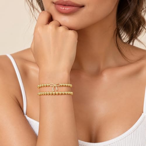 2Pcs Cross Bow Beaded Bracelets for Women - color: 02-Gold-Bead＋Bow