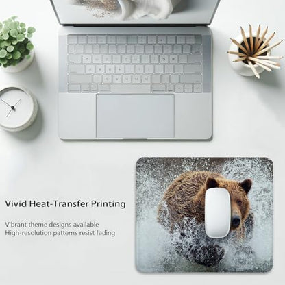 Brown Bear Splashing Through Water Mouse Pad, Durable Desk Mat - color: Brown Bear