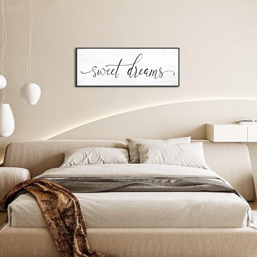 Sweet Dreams Wall Decor Above Bed: 32''×12'' Large Framed Bedroom Canvas Wall Art,Farmhouse Sweet Dreams Sign For Master Bedroom Guest Room Black Hanging Decorative Wall Sign - color: Sweet Dreams, size: 32''×12''