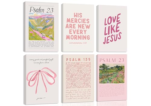 6Pcs Christian Wall Art Pink Bible Verse Scripture Wall Decor Framed - size: 12x16 in Wrapped Canvas