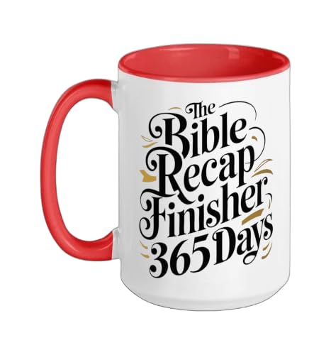 The Bible Recap Finisher 365 Days Funny Jesus Youth Ceramic Mug, Red/White, 15oz - color: Red/White, size: 15 Ounces