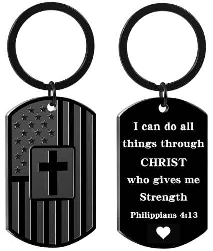 Christian Gifts for Men Boys, Bible Verse Dog Tag Cross Keychain for Birthday Christmas, First Communion Baptism Gifts - style: Philippians 4:13