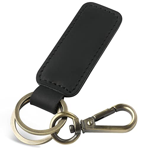 Jack&Chris Genuine Leather Car Keychain, Universal Key Fob Keychain, Leather Key Chain Holder for Men and Women, JC306 - color: Black