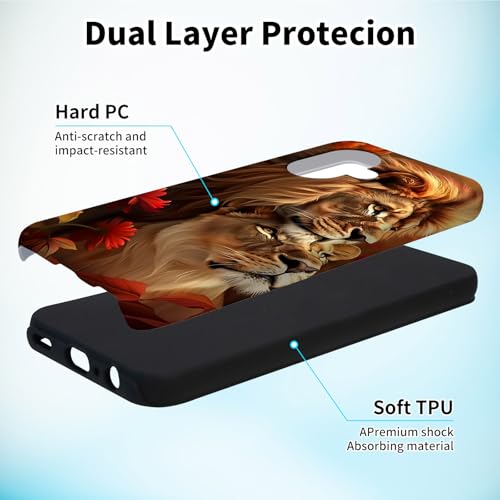 for iPhone 16 Phone Case 6.1" with Screen Protector Art Lions Design for Women Men Hybrid Dual Layer Hard PC Shell Soft TPU Silicone Wireless Charging Shockproof Protective Cover - color: Art Lions, size: for iPhone 16 6.1"