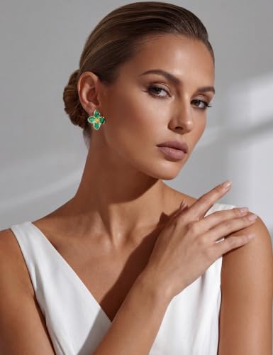 S925 Sterling Silver Flower Statement Earrings For Women Trendy - color: green style2
