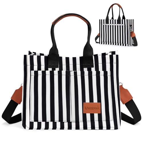 LHMTQVK Canvas Tote Bag for Women, Work & Bible Study Handbag - color: Black / White