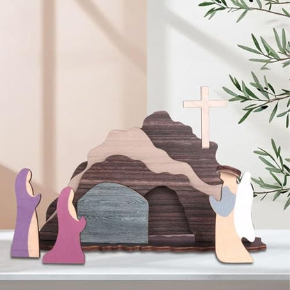 Empty Tomb Cross Decoration, Jesus Nativity Resurrection Figurines Set - color: B