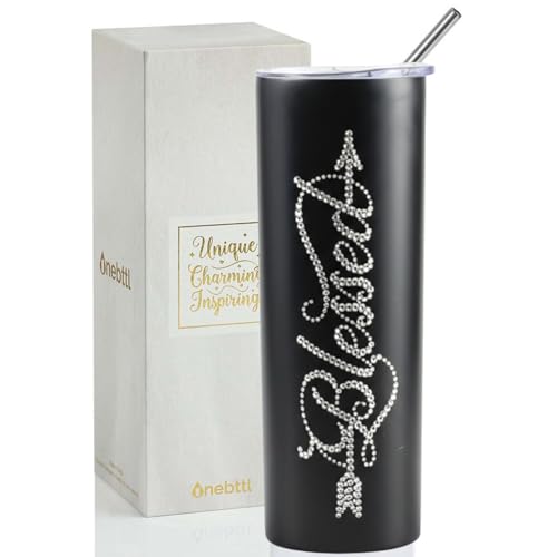 Onebttl Christian & Religous Gifts for Women, Blessed Gifts, 20 oz Rhinestone Sytle Stainless Steel Skinny Tumbler