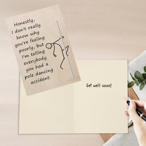Funny Get Well Card for Friend Family, Pole Dancing Accident Get Well Card Gift from Bistie Colleague Siblings, Rude Humor Recovery Cards. - color: #3