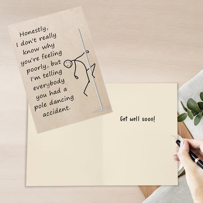 Funny Get Well Card for Friend Family, Pole Dancing Accident Get Well Card Gift from Bistie Colleague Siblings, Rude Humor Recovery Cards. - color: #3