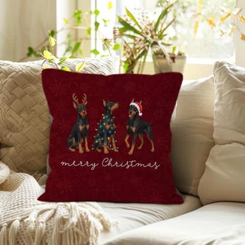Merry Christmas Doberman Throw Pillow Covers 18x18 Home Decor - color: Doberman