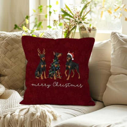 Merry Christmas Doberman Throw Pillow Covers 18x18 Home Decor - color: Doberman