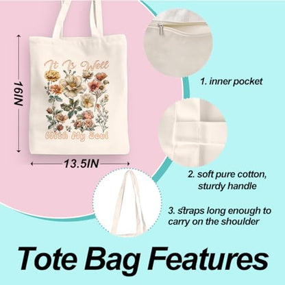 Inspirational Christian Gifts Canvas Tote Bag for Women Girls Christmas Friendship Birthday Grocery Bags - color: Wellsoul04