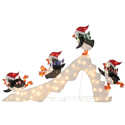 7 FT Lighted Christmas Penguin On Slide, Pre‑Lit Outdoor Yard Decor - size: 51''*82.68''
