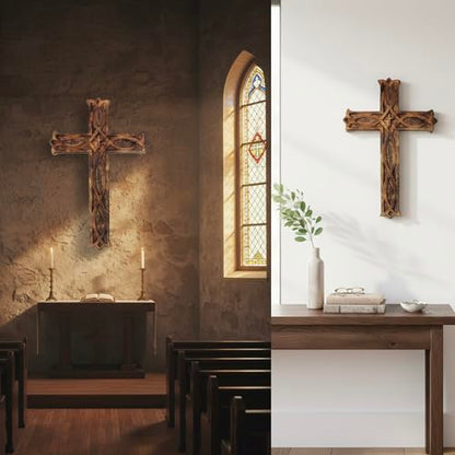 KSJONE Handmade Antique Design Rustic Look Wooden Wall Hanging Cross Decorative Religious Altar Spiritual Art Sculpture Home Living Room Décor Accessory for Christmas and Other Occasions (10 Inch) - size: 10"L x 6.5"W