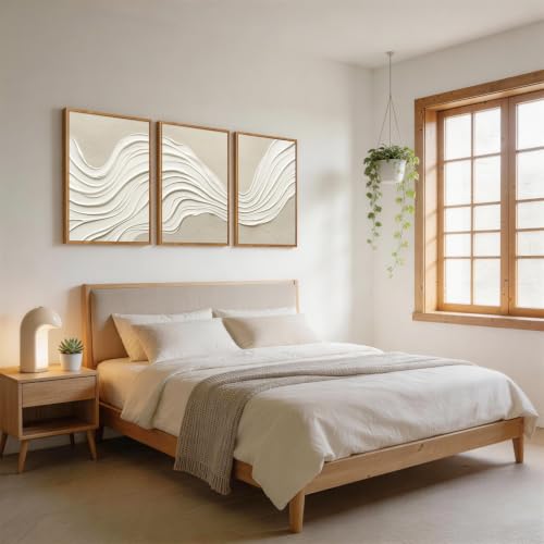 CHDITB 3D Textured Neutral Cream Abstract Minimalist Wave Framed Wall Art - color: 3d Cream Wave