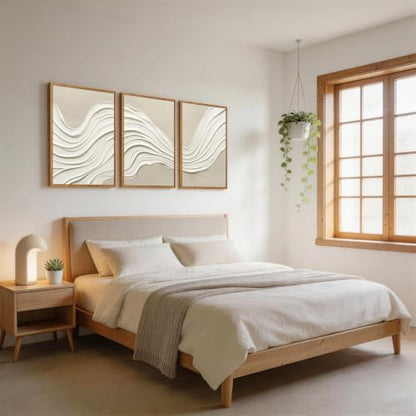 CHDITB 3D Textured Neutral Cream Abstract Minimalist Wave Framed Wall Art - color: 3d Cream Wave
