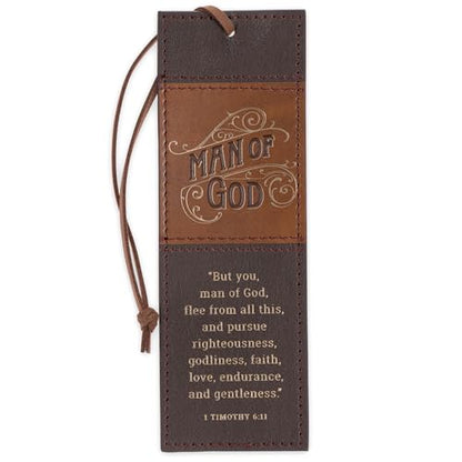 Christian Art Gifts Premium Faux Leather Bookmark for Men: Man of God - color: Brown/Man of God