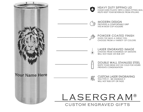 LaserGram Personalized 22oz Skinny Tumbler, Christian Cross (Stainless Steel) - color: Stainless Steel