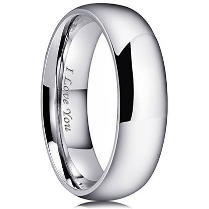 King Will 316L Wedding Band for Men Women, 4-8mm I LOVE YOU Dome Size 4-15 - color: A-Sliver-Plated-7mm