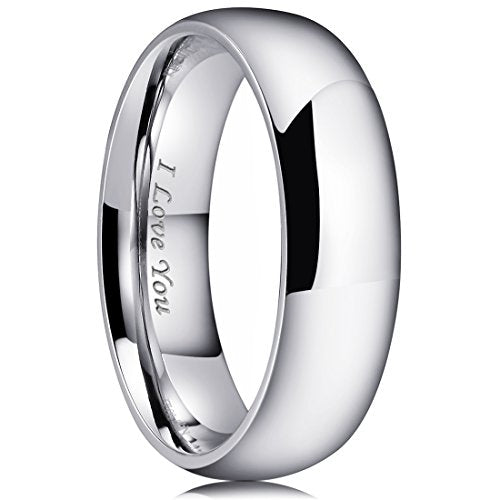 King Will 316L Wedding Band for Men Women, 4-8mm I LOVE YOU Dome Size 4-15 - color: A-Sliver-Plated-7mm