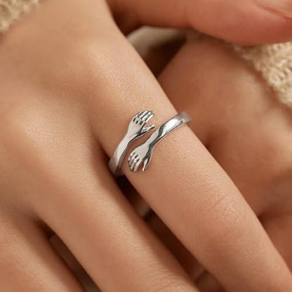 LOVECOM S925 Sterling Silver Hug Rings for Women Teen Girls Mother Daughter - color: Be brave. Be strong. Be badass, size: US Size 6